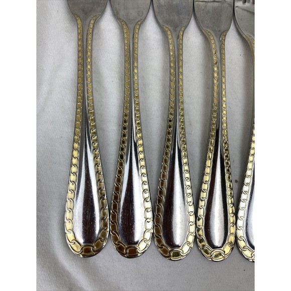 12 Retroneu GOLD ACCENT Chain 7 3/4” 18/8 Korea Stainless Dinner Fork Quality - Picture 5 of 9